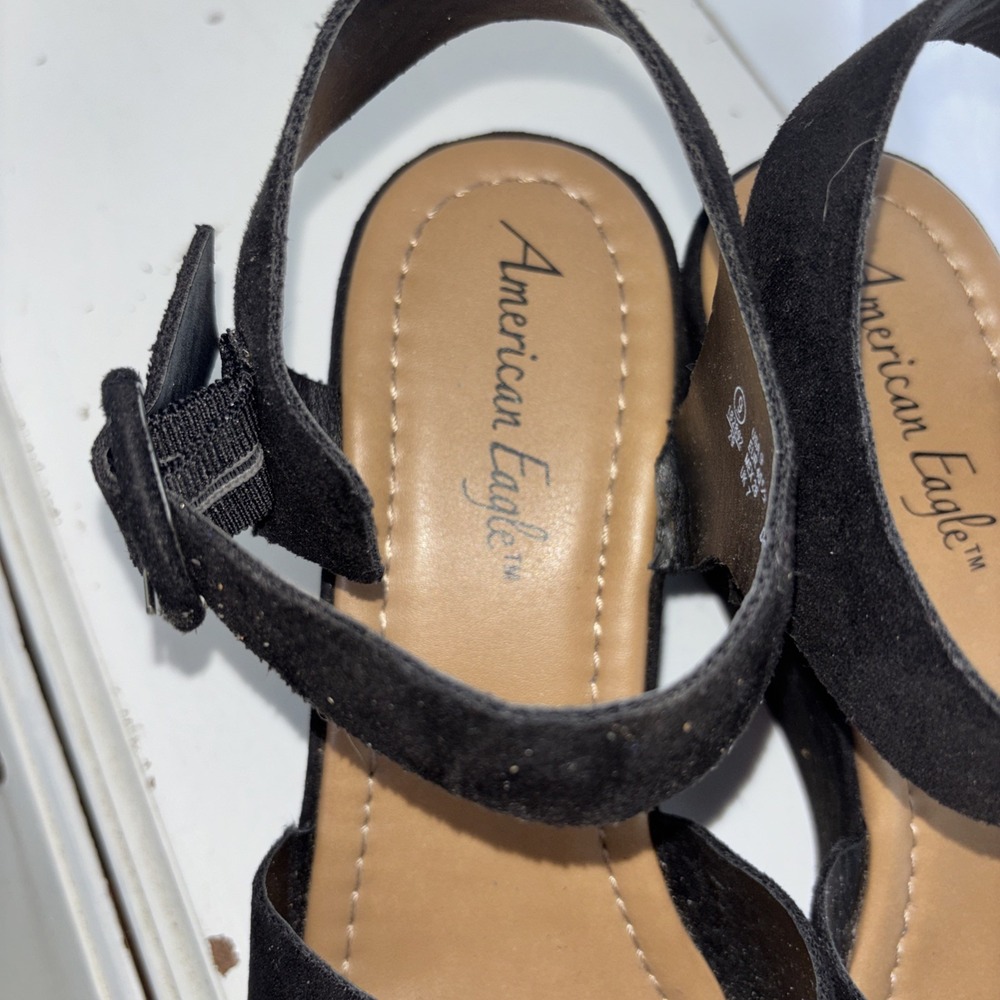 American Eagle Women's Phog Black Faux Suede Platform Open-Toe Sandal Shoes 9M - Picture 3 of 6